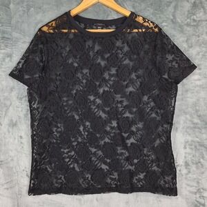 Womens Top XL Black Dark Romantic Floral Lace Sheer Goth Fairy Grunge Whimsigoth
